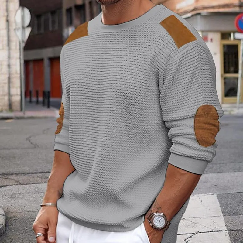 Men's Casual Round Neck Long Sleeve Patchwork Slim Pullover Knitted Sweater 02555996M sold by Manly product image thumbnail 4