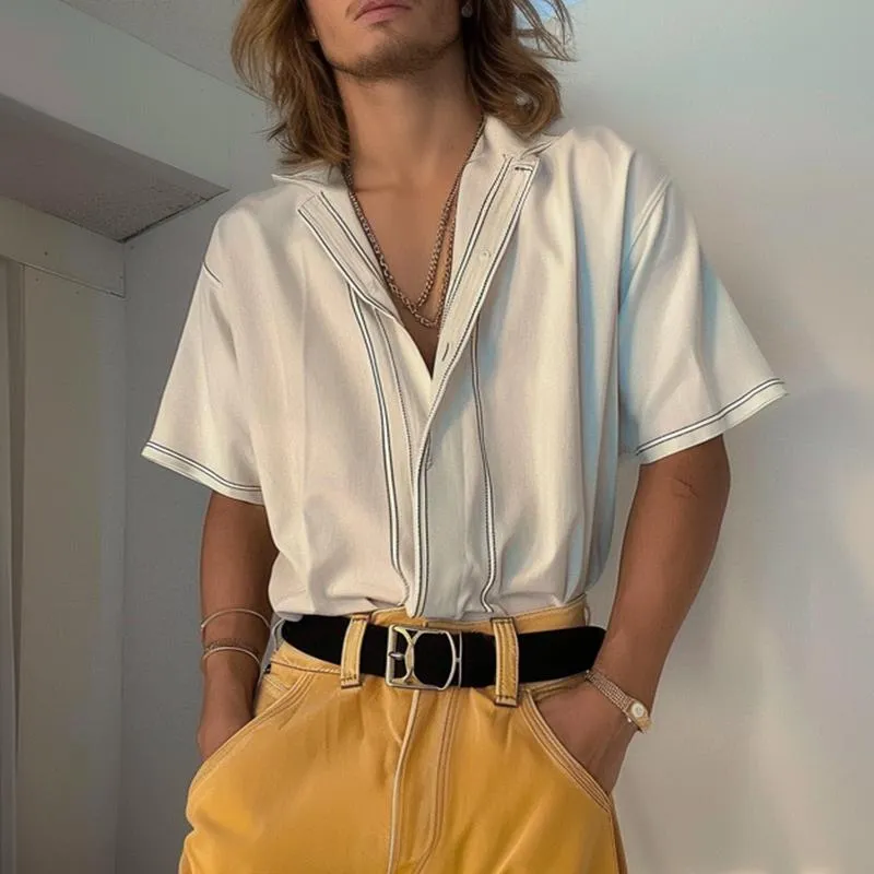 Men's Casual Line Cotton and Linen Lapel Short-sleeved Shirt 13001755TO sold by Manly product image thumbnail 2