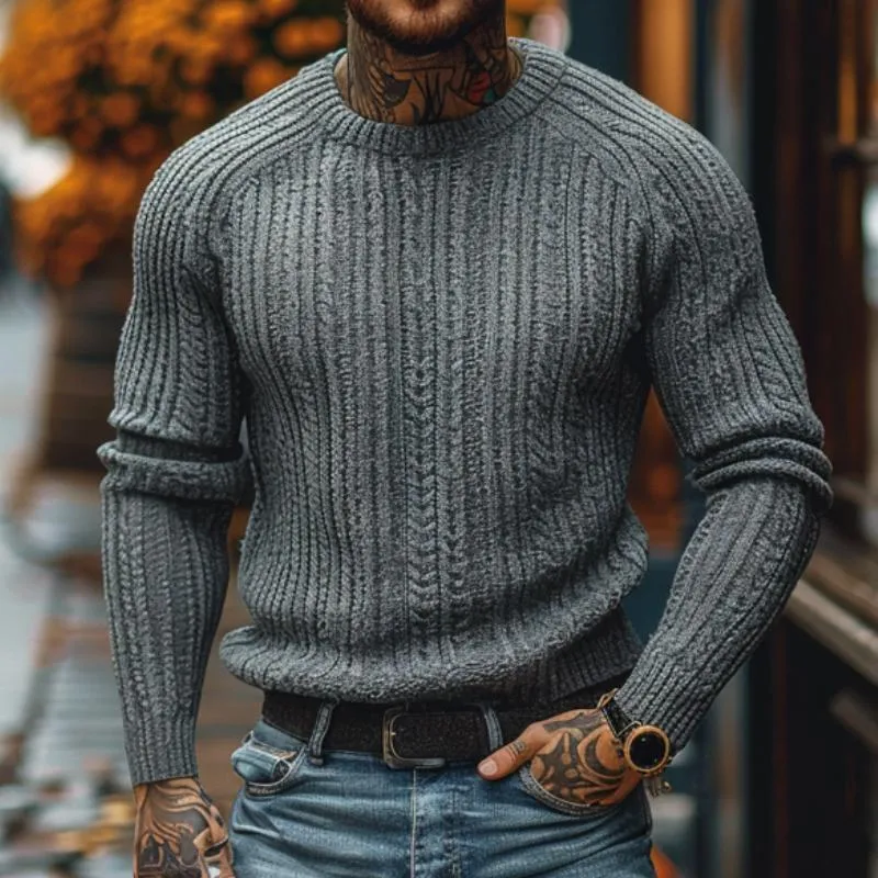 Men's Casual Round Neck Knitted Cable Long Sleeve Slim Fit Pullover Sweater 74890025M sold by Manly product image thumbnail 2