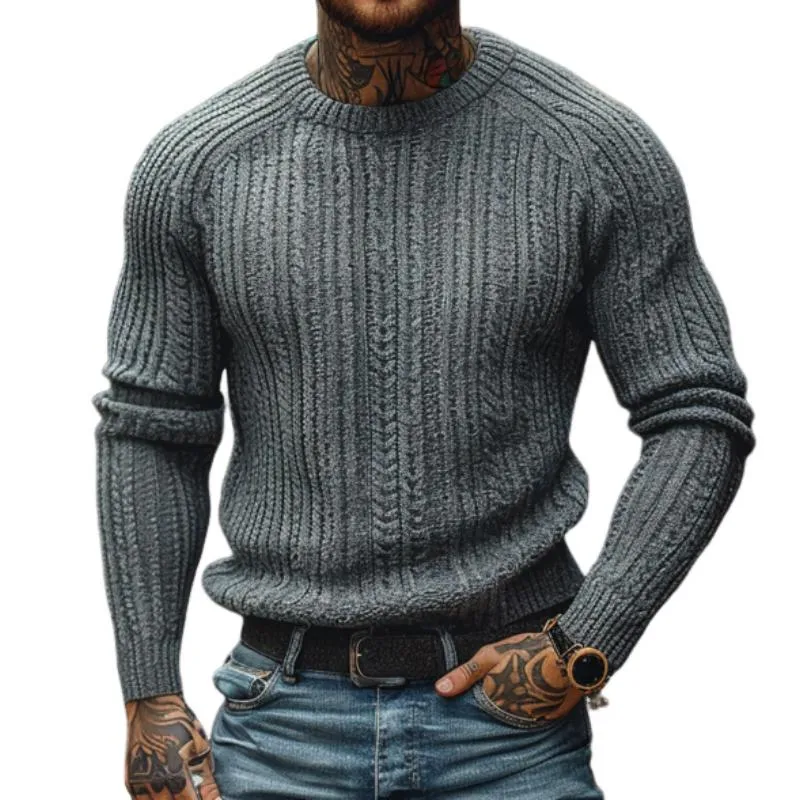 Men's Casual Round Neck Knitted Cable Long Sleeve Slim Fit Pullover Sweater 74890025M sold by Manly