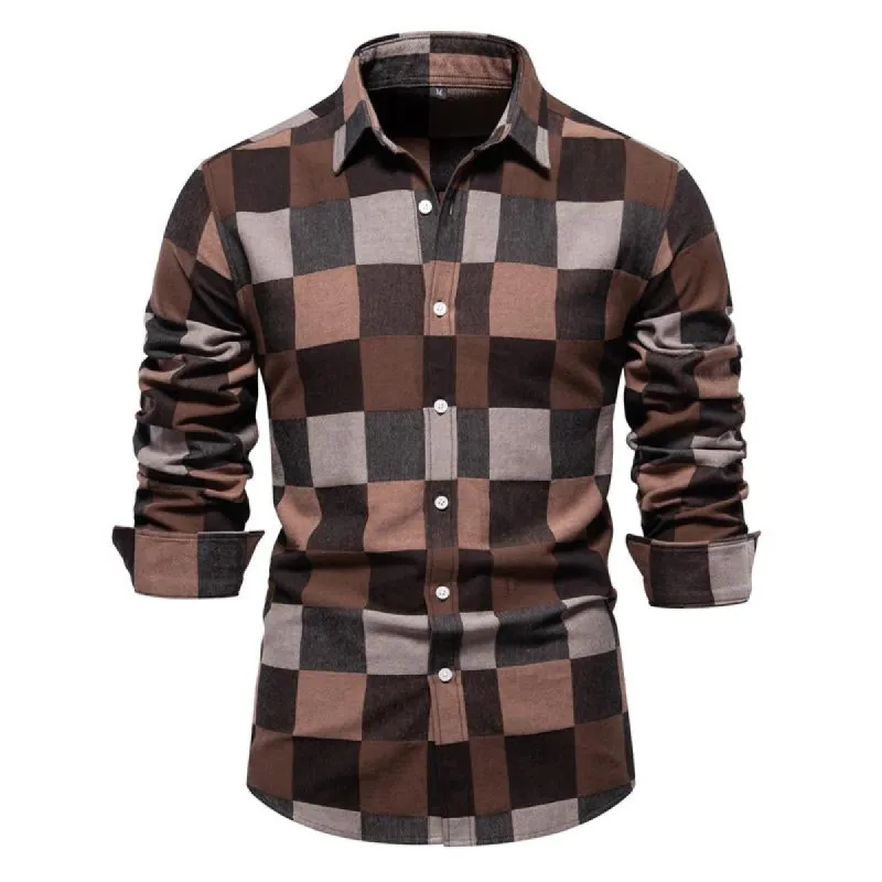 Men's Fashion Plaid Lapel Long Sleeve Shirt 61123203X sold by Manly