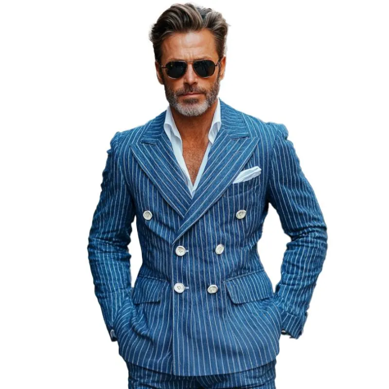 Men's Vintage Stripe Print Double Breasted Blazer 02418668Y sold by Manly