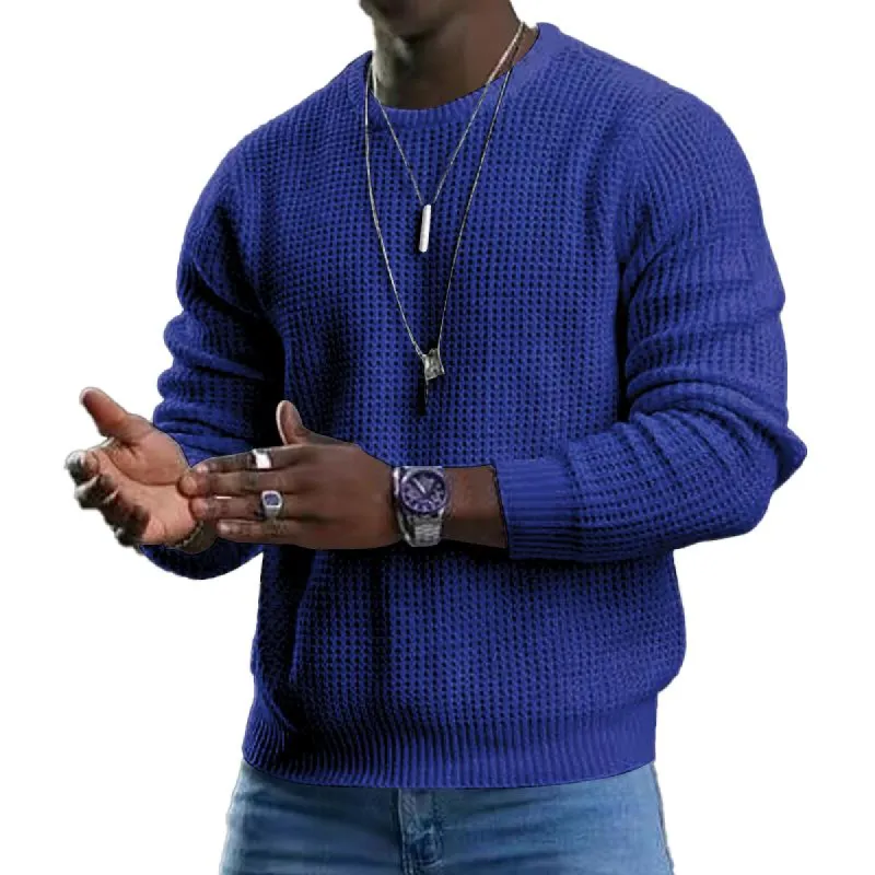 Men's Waffle Long Sleeve Crew Neck Sweater (Necklace Excluded) 23194177T sold by Manly