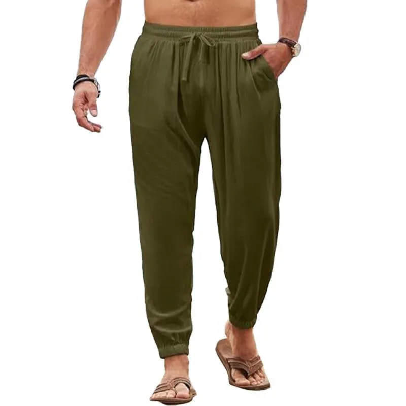 Men's Casual Cotton Linen Breathable Loose Drawstring Beach Pants 23689044M sold by Manly