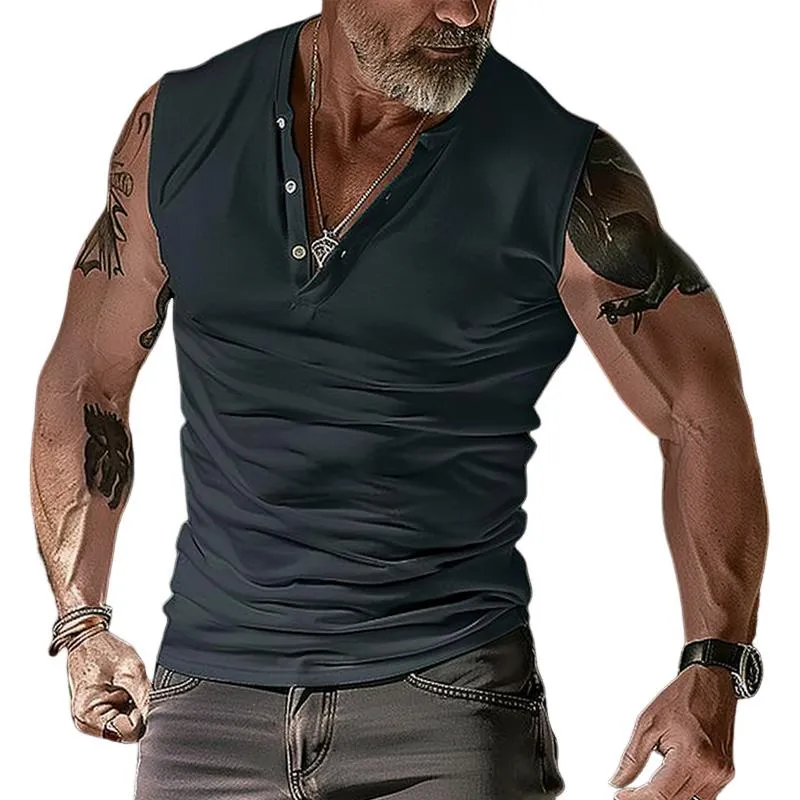 Men's Solid Color V-Neck Solid Color Vest Tank Tops 79900683X sold by Manly