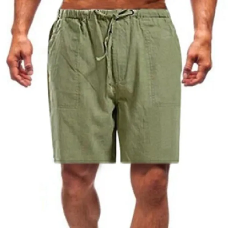 Men's Casual Solid Color Linen Pocket Shorts 66981374Y sold by Manly