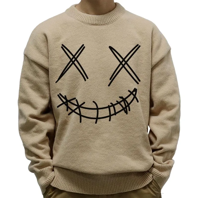 Men's Casual Round Neck Smiley Print Long Sleeve Pullover Sweater 57395732M sold by Manly product image thumbnail 2