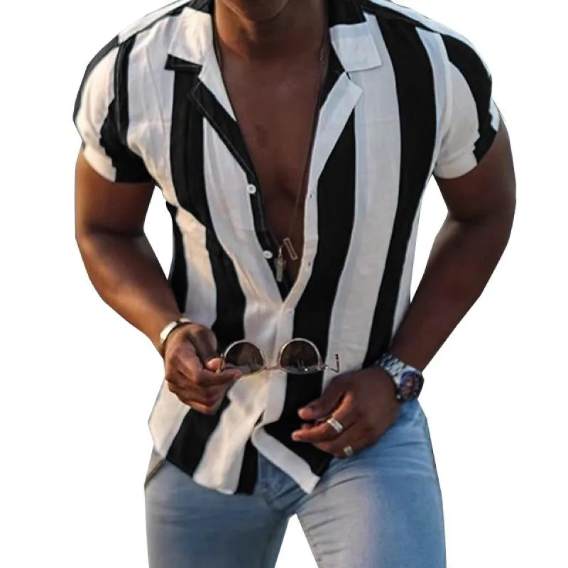 Men's Casual Striped Short Sleeve Shirt 84490011Y sold by Manly