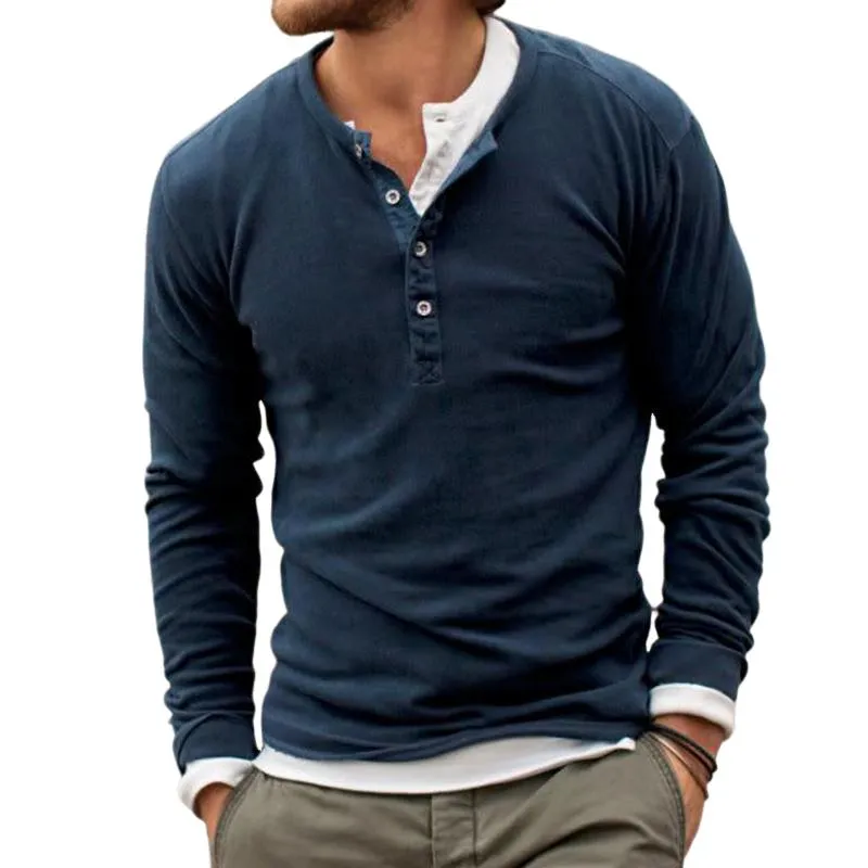 Men's Vintage Casual Henley Neck Long Sleeve T-Shirt 52588490TO sold by Manly