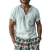 Men's Cotton And Linen Solid Color V Neck Short-Sleeved Shirt 92695544Y sold by Manly