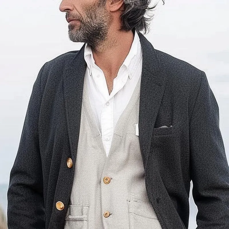 Men's Vintage Solid Color Notch Lapel Single Breasted Casual Blazer 53047330Z sold by Manly product image thumbnail 3