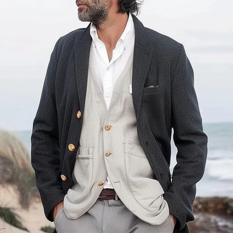 Men's Vintage Solid Color Notch Lapel Single Breasted Casual Blazer 53047330Z sold by Manly product image thumbnail 2