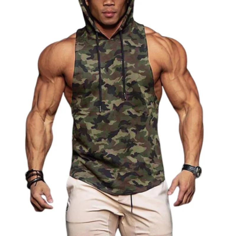 Men's Sports Sleeveless Camouflage Hooded Tank Top 42776630Y sold by Manly