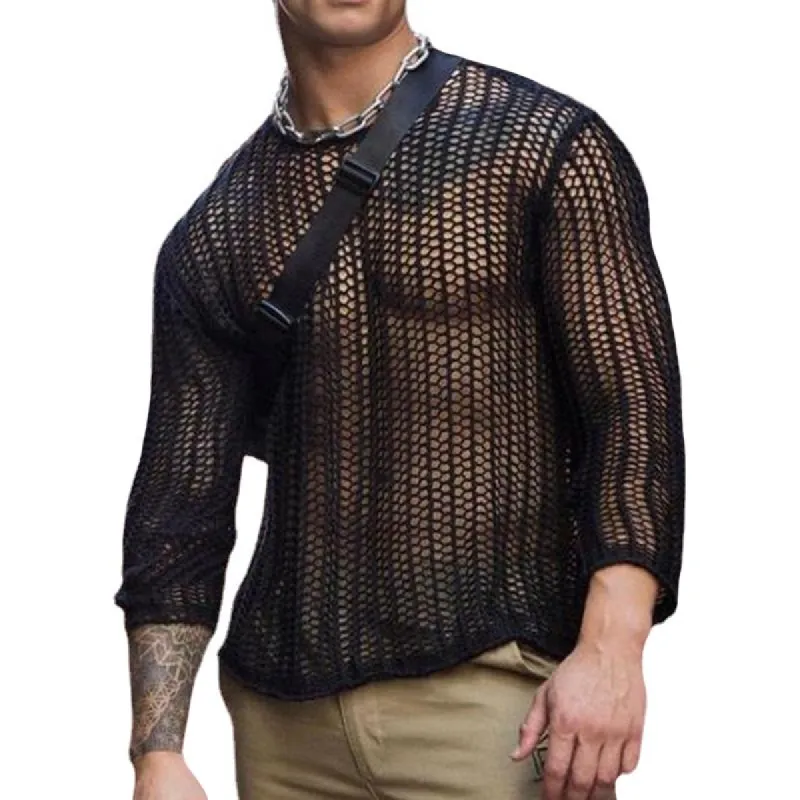 Men's Round Neck Hollow Out Knit T-shirt 79188418Z sold by Manly
