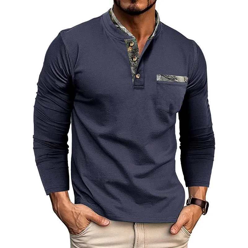 Men's Casual Henley Collar Colorblock Slim Fit Long Sleeve T-Shirt 02184788M sold by Manly product image thumbnail 2