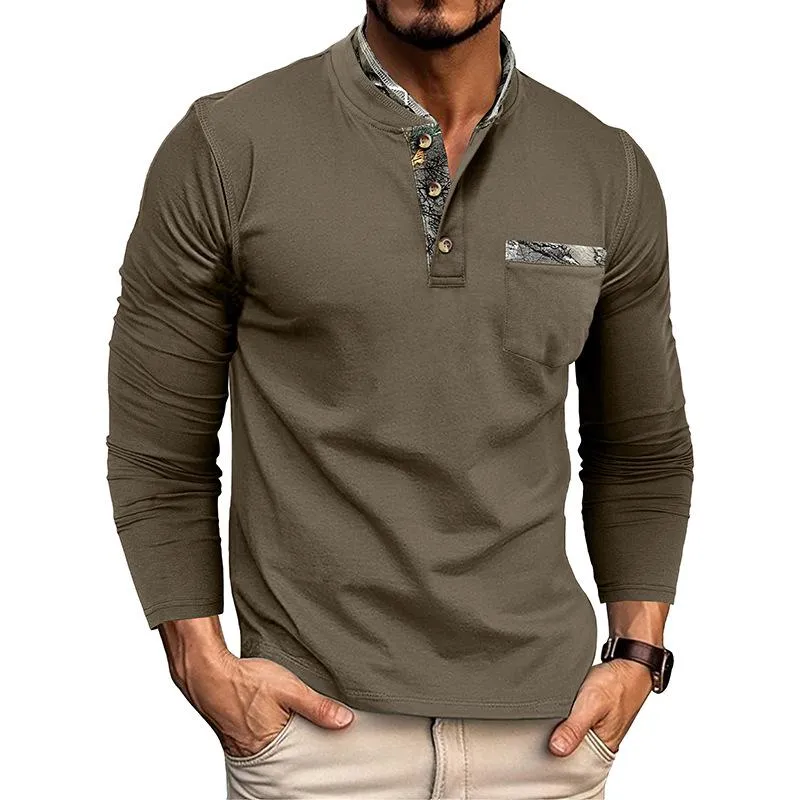 Men's Casual Henley Collar Colorblock Slim Fit Long Sleeve T-Shirt 02184788M sold by Manly