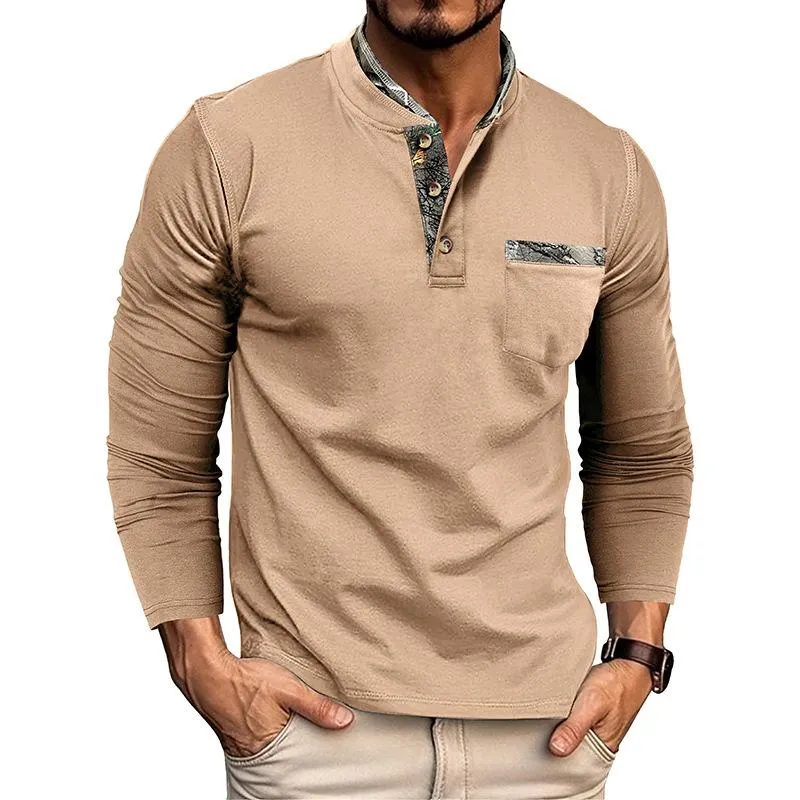 Men's Casual Henley Collar Colorblock Slim Fit Long Sleeve T-Shirt 02184788M sold by Manly product image thumbnail 4