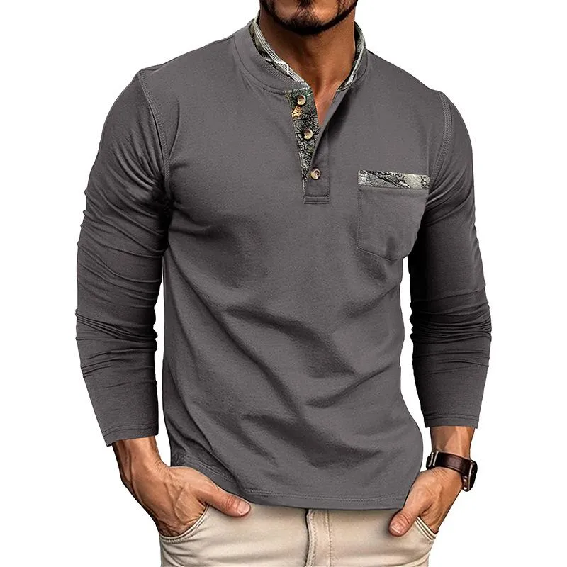 Men's Casual Henley Collar Colorblock Slim Fit Long Sleeve T-Shirt 02184788M sold by Manly product image thumbnail 5