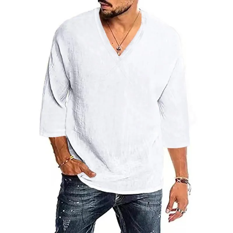 Men's Casual Solid Color Cotton And Linen V -Neck Shirt 94014278Y sold by Manly product image thumbnail 4