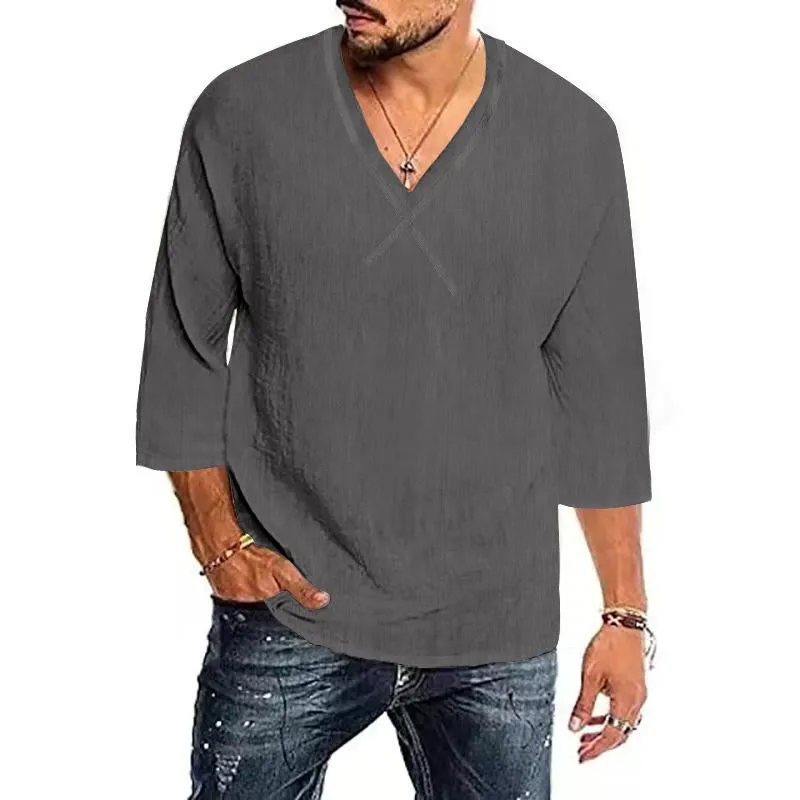 Men's Casual Solid Color Cotton And Linen V -Neck Shirt 94014278Y sold by Manly product image thumbnail 5