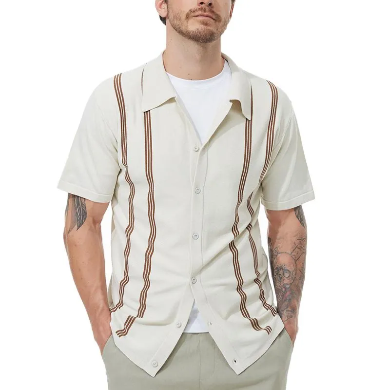 Men's Striped Knitted Single-Breasted Short-Sleeved Polo Shirt 05060401Y sold by Manly