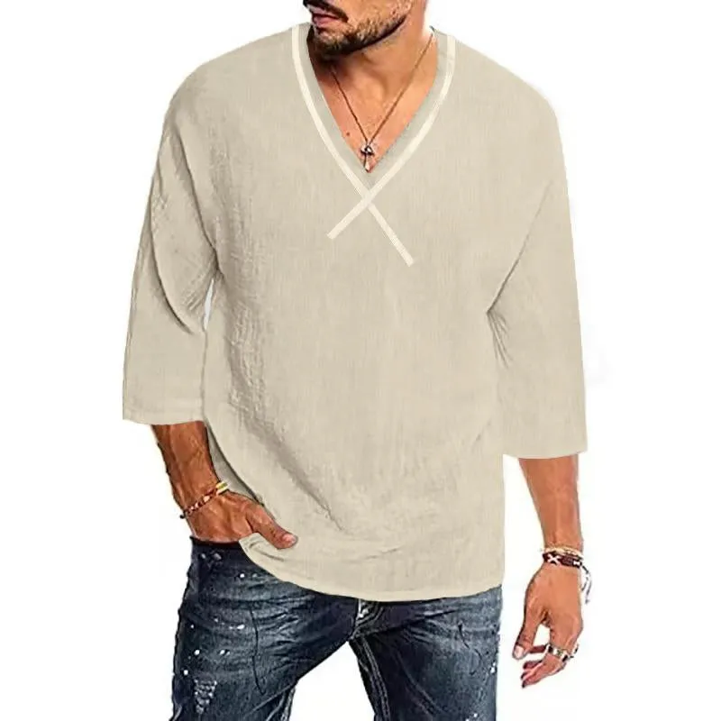 Men's Casual Solid Color Cotton And Linen V -Neck Shirt 94014278Y sold by Manly product image thumbnail 2