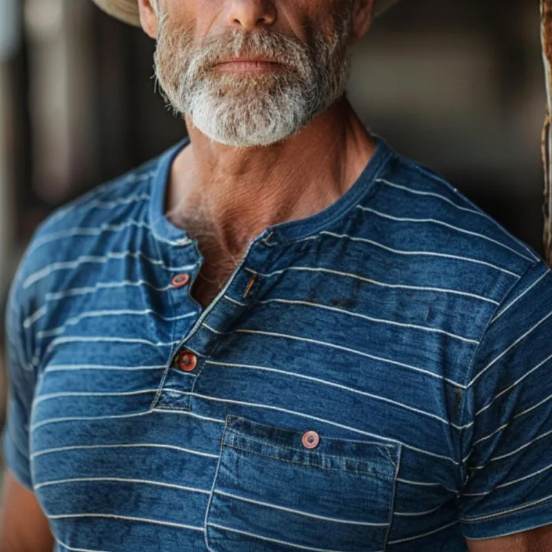 Men's Striped Henley Neck Chest Pocket Short Sleeve T-Shirt 95714889Y sold by Manly product image thumbnail 2