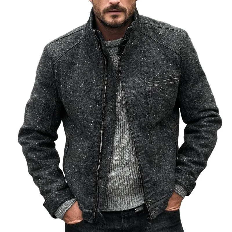 Men's Casual Retro Pocket Stand Collar Zipper Jacket 56332994TO sold by Manly
