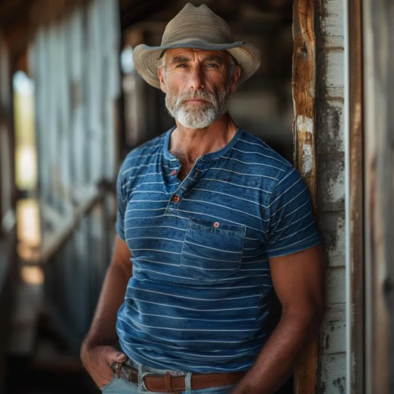 Men's Striped Henley Neck Chest Pocket Short Sleeve T-Shirt 95714889Y sold by Manly product image thumbnail 3