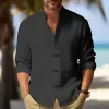 Men's Vintage Linen Long Sleeve Stand Collar Shirt 62294511Y sold by Manly