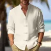 Men's Vintage Linen Long Sleeve Stand Collar Shirt 62294511Y sold by Manly