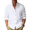 Men's Vintage Linen Long Sleeve Stand Collar Shirt 62294511Y sold by Manly