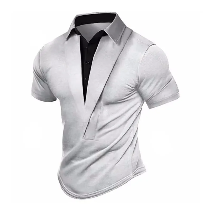 Men's Casual Solid Color Lapel Patchwork Short-Sleeved Polo Shirt 92661689M sold by Manly product image thumbnail 4