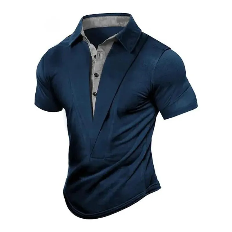 Men's Casual Solid Color Lapel Patchwork Short-Sleeved Polo Shirt 92661689M sold by Manly product image thumbnail 2