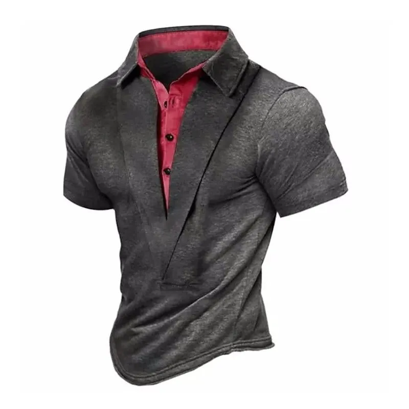 Men's Casual Solid Color Lapel Patchwork Short-Sleeved Polo Shirt 92661689M sold by Manly product image thumbnail 3