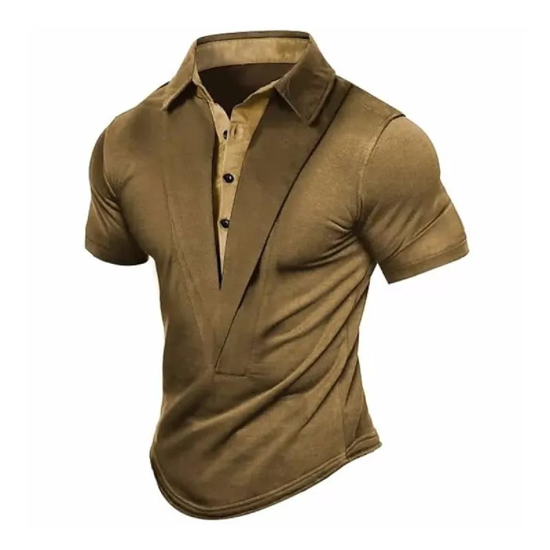 Men's Casual Solid Color Lapel Patchwork Short-Sleeved Polo Shirt 92661689M sold by Manly