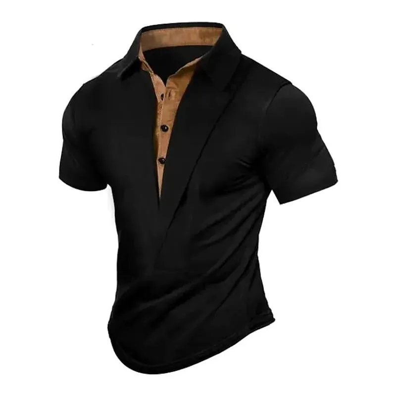 Men's Casual Solid Color Lapel Patchwork Short-Sleeved Polo Shirt 92661689M sold by Manly product image thumbnail 5