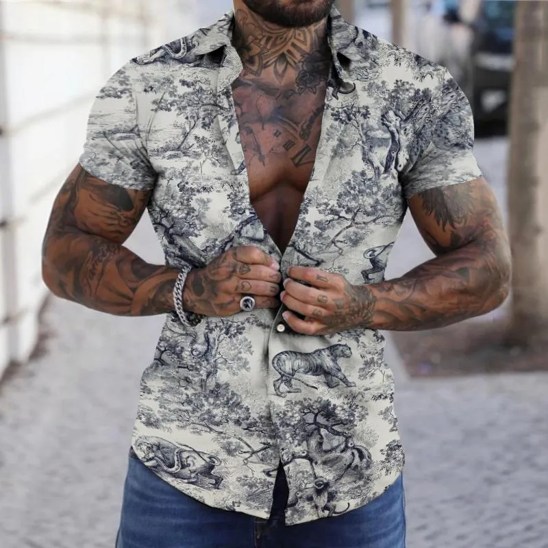 Men's Retro Floral Lapel Short Sleeve Shirt 08015680TO sold by Manly product image thumbnail 2