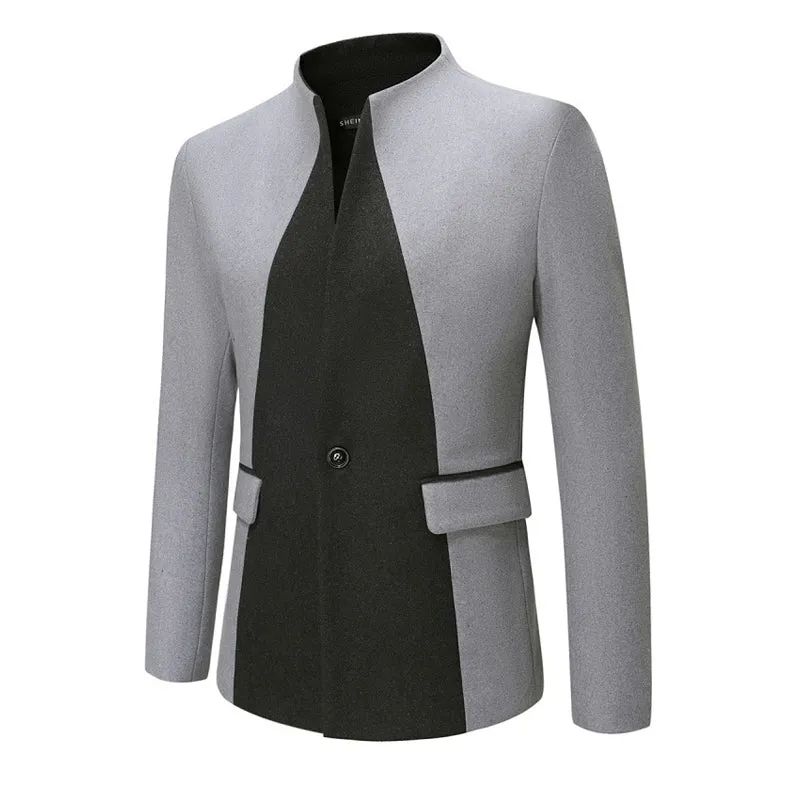 Men's Business Casual Colorblock Stand Collar Dress Blazer 62100195Y sold by Manly