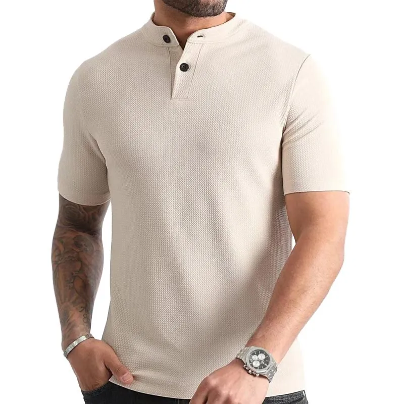 Men's Casual and Comfortable Solid Color Stand Collar T-shirt 72999187X sold by Manly