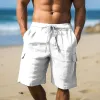 Men's Solid Cotton And Linen Elastic Waist Multi-pocket Straight Casual Shorts 73783384Z sold by Manly