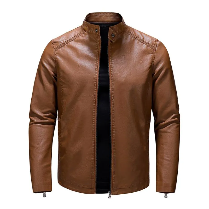 Men's Casual Stand Collar Leather Motor Jacket 37044301M sold by Manly