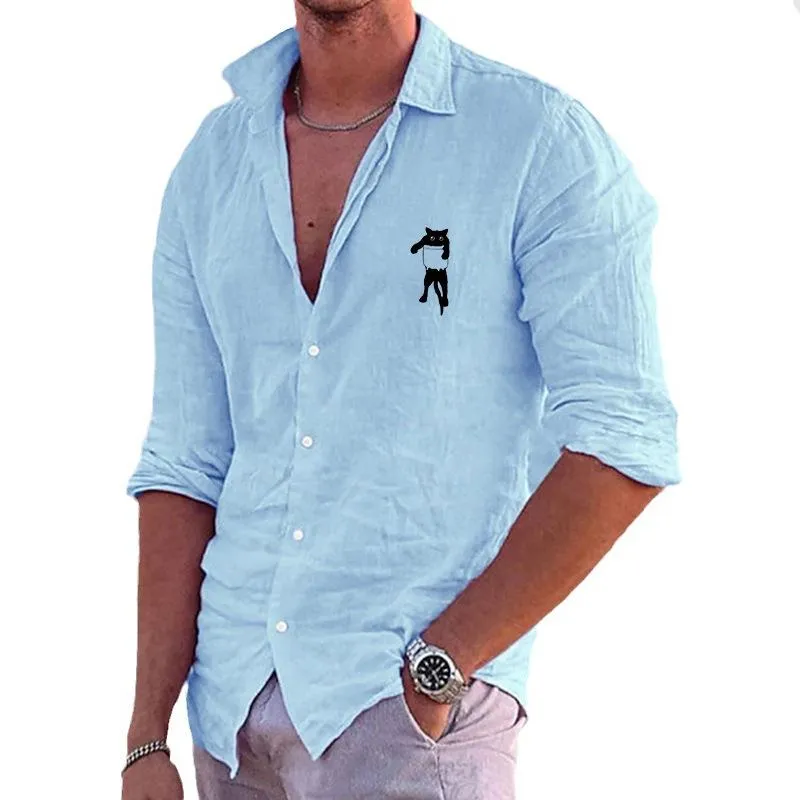 Men's Print Lapel Long Sleeve Loose Casual Shirt 77156735Z sold by Manly