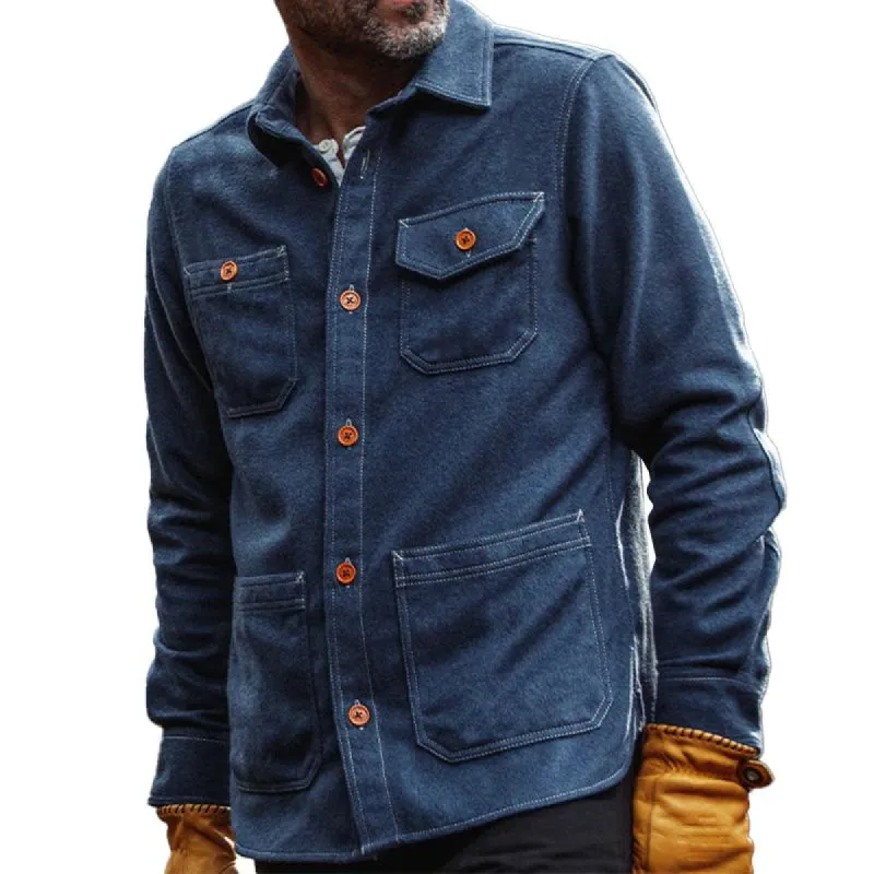 【24-hour shipping】Men's Vintage Wool Blended Lapel Mult-pocket Long-Sleeve Shirt 06814094M sold by Manly