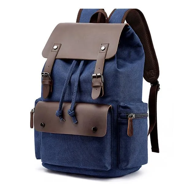 CASUAL FLAP LARGE CAPACITY LEATHER CANVAS BACKPACK sold by Manly product image thumbnail 3