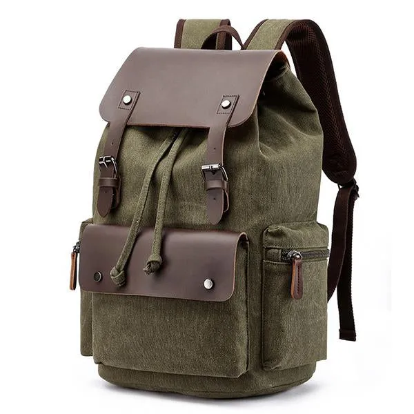 CASUAL FLAP LARGE CAPACITY LEATHER CANVAS BACKPACK sold by Manly product image thumbnail 4