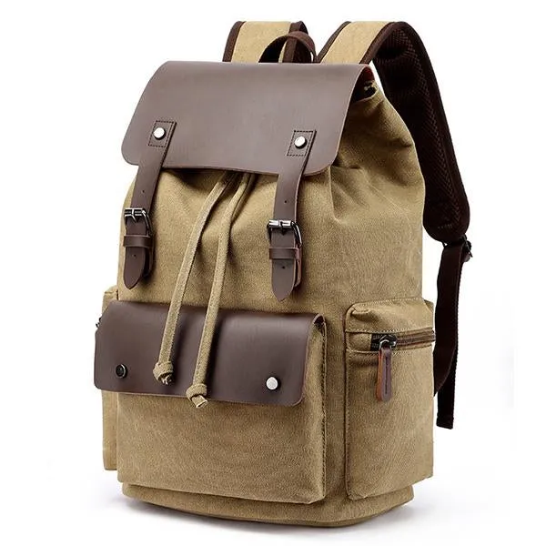 CASUAL FLAP LARGE CAPACITY LEATHER CANVAS BACKPACK sold by Manly product image thumbnail 2