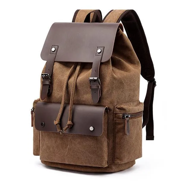 CASUAL FLAP LARGE CAPACITY LEATHER CANVAS BACKPACK sold by Manly