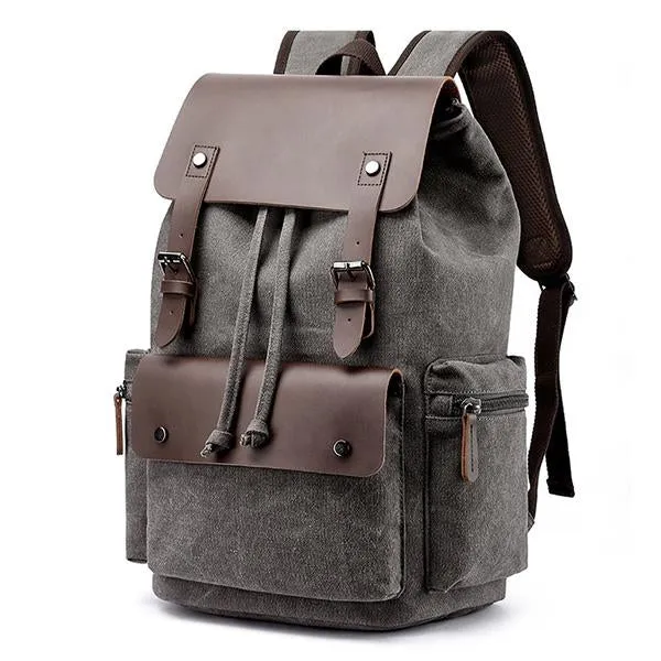 CASUAL FLAP LARGE CAPACITY LEATHER CANVAS BACKPACK sold by Manly product image thumbnail 5