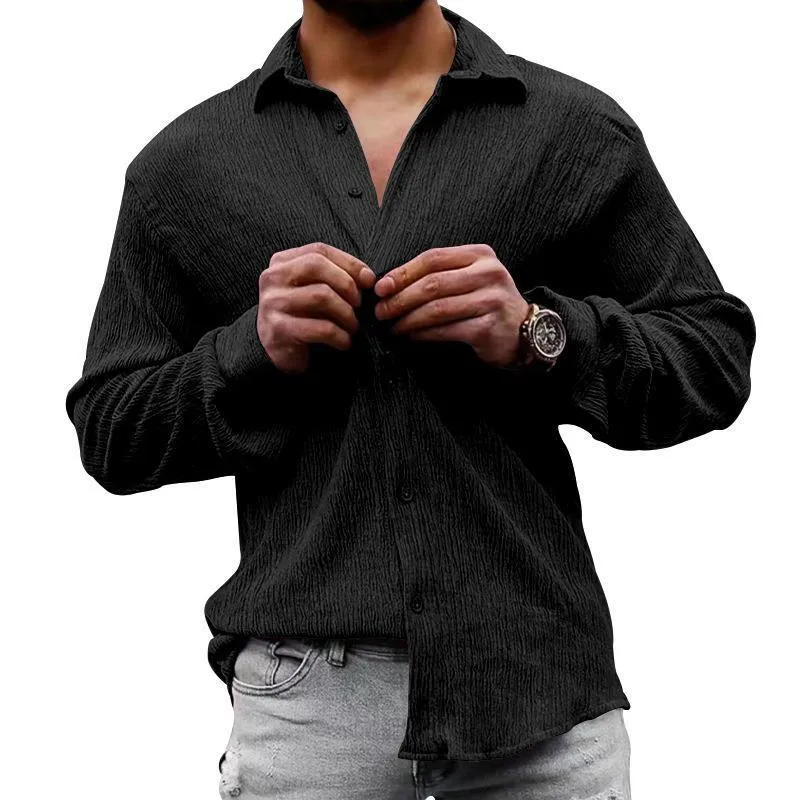 Men's Solid Loose Linen Lapel Long Sleeve Shirt 01526129Z sold by Manly product image thumbnail 2